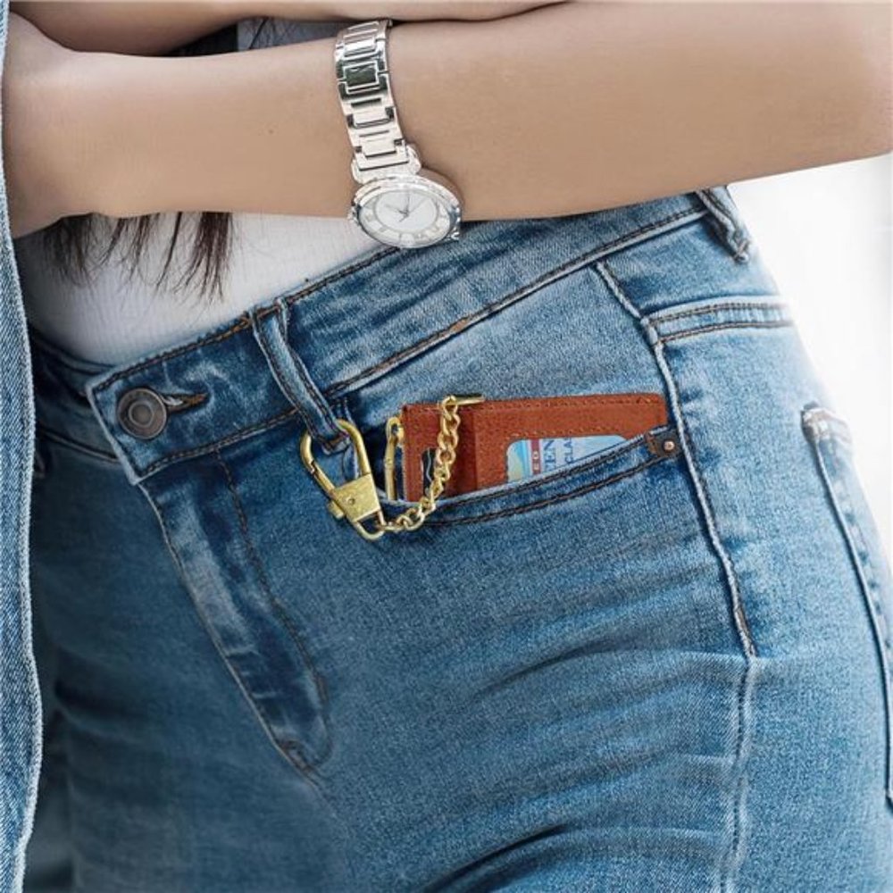 Tan Wallet Card Holder Keychain Wallet for Women - Picture 2 of 6